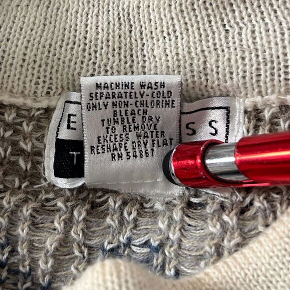 Express Vintage Women’s Oversized Long Sleeve Beige Teal Patterned Sweater Sz S - Picture 9 of 10